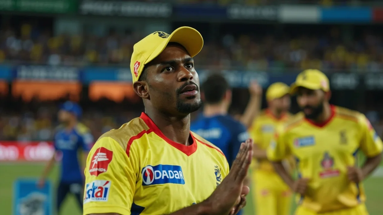 Wide view of a T20 stadium at dusk with crowd lights and a lit pitch, the setting for Sanju Samson's first season in CSK yellow in IPL 2026